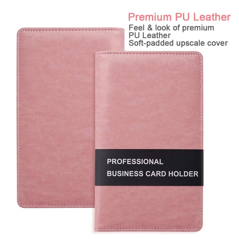 Sooez Leather Professional Business Card Holder Organizer, 240 Card Capacity PU Name Credit Cards Booklet (Pink) - Image 2